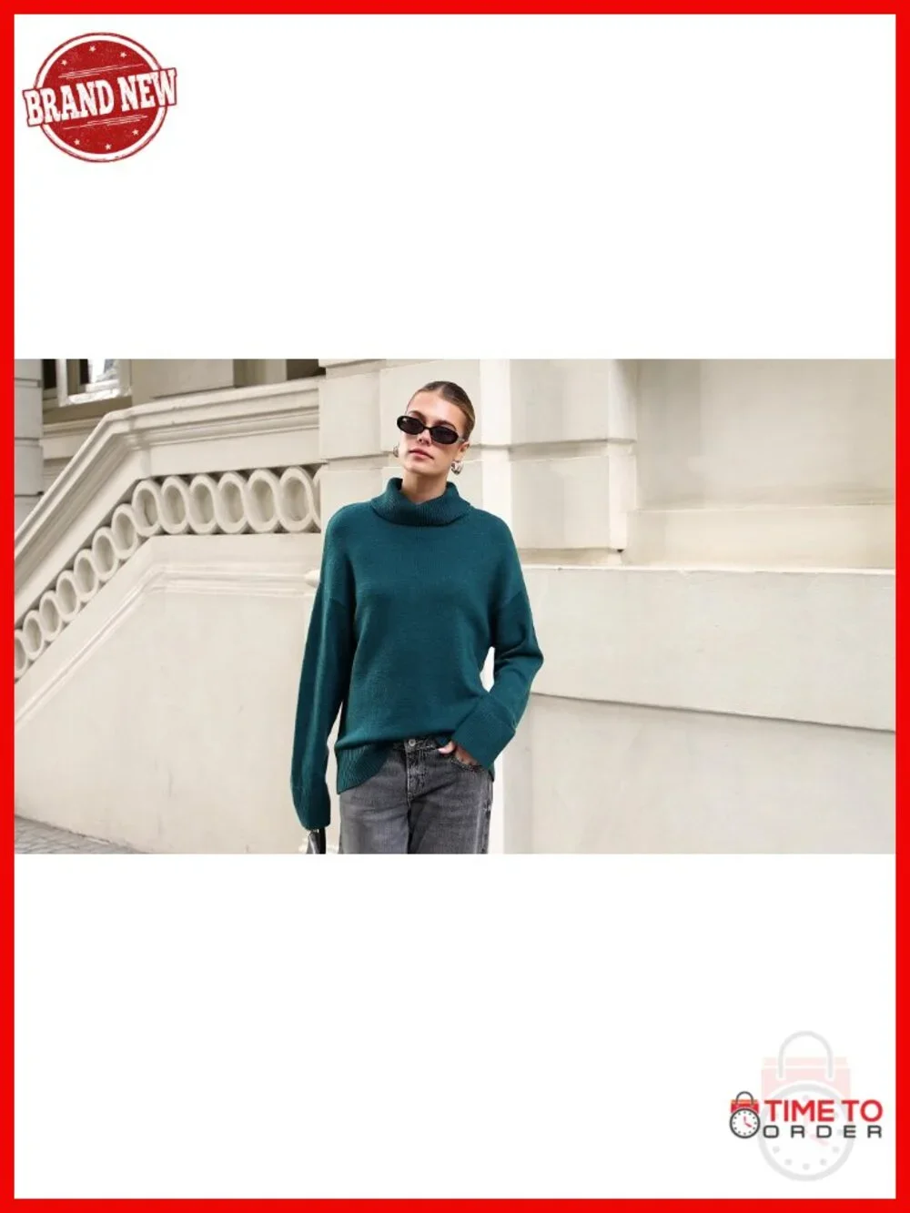 Chunky Knit Turtleneck Pullover Sweater Women Long Sleeve Loose Fit Cozy Warm